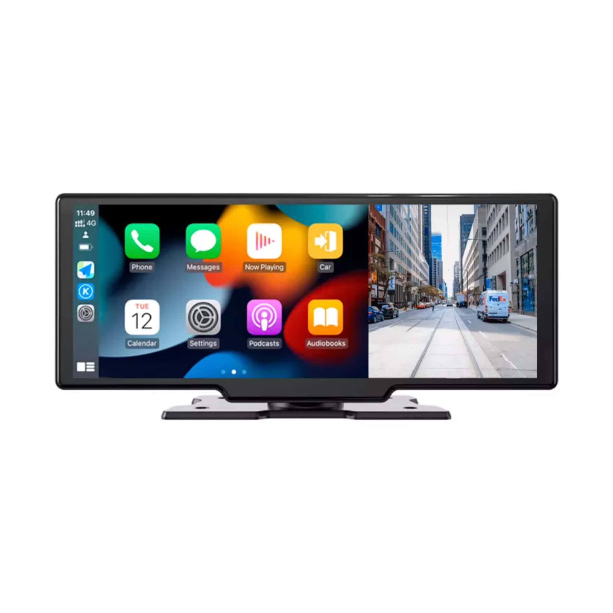 10.26” Draadloze Dash Cam met 4K Video, CarPlay & Android Auto – GPS Navigatie & Split-Screen Display